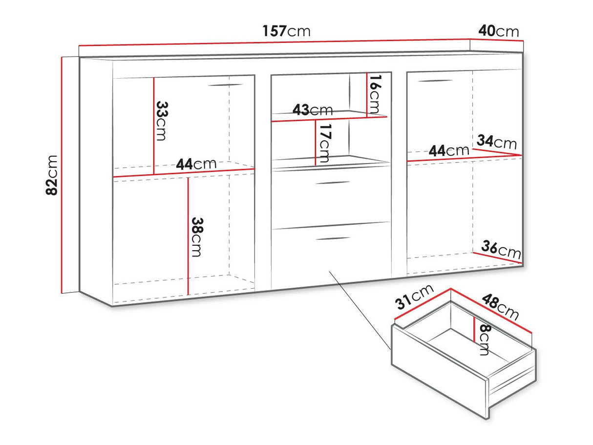 Komód Rumba (Rodos), Led világítás: Nem, Szín: Fehér