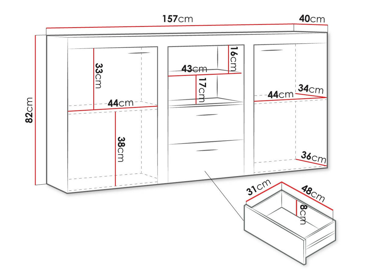 Komód Rumba (Rodos), Led világítás: Nem, Szín: Lefkas tölgy