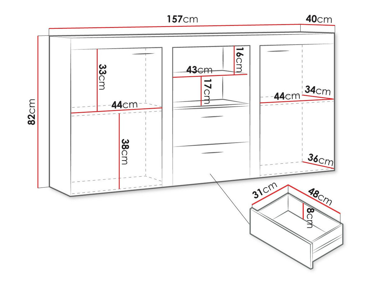Komód Rumba (Rodos), Led világítás: Igen, Szín: Lefkas tölgy