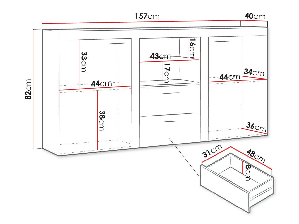 Komód Rumba (Rodos), Led világítás: Igen, Szín: Sonoma tölgy