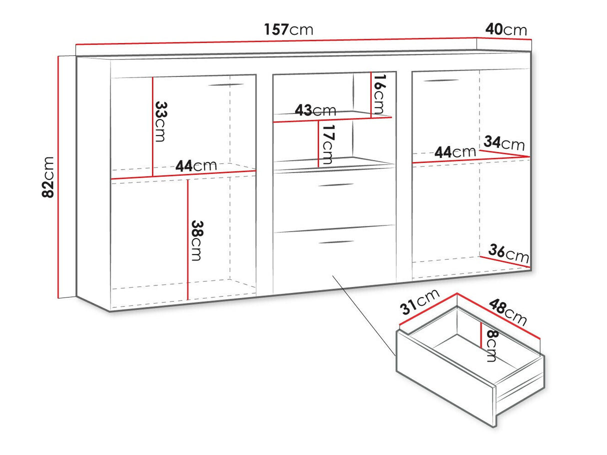 Komód Rumba (Rodos), Led világítás: Nem, Szín: Lefkas tölgy + Grafit