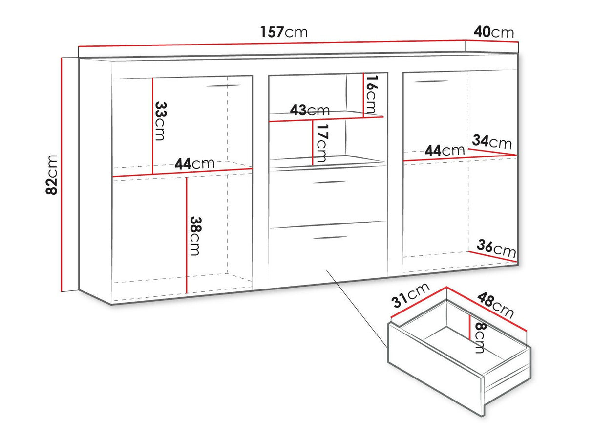 Komód Rumba (Rodos), Led világítás: Igen, Szín: Lefkas tölgy + Grafit