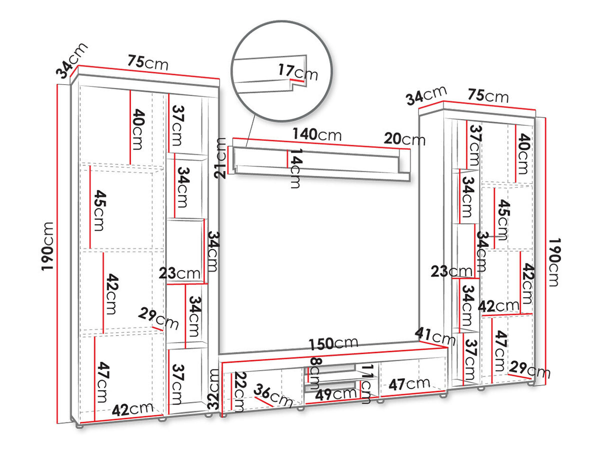 Nappali szett Rumba (Rodos) XL, Led világítás: Igen, Szín: Sonoma tölgy