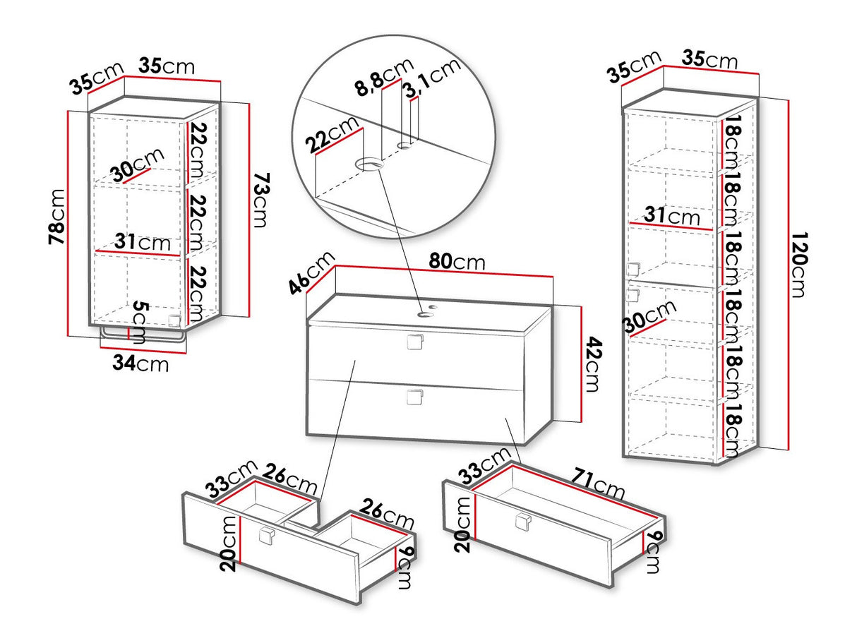 Fürdőszoba garnitúra GARIANO I, Szín: Fehér, Mosdókagyló: Nem