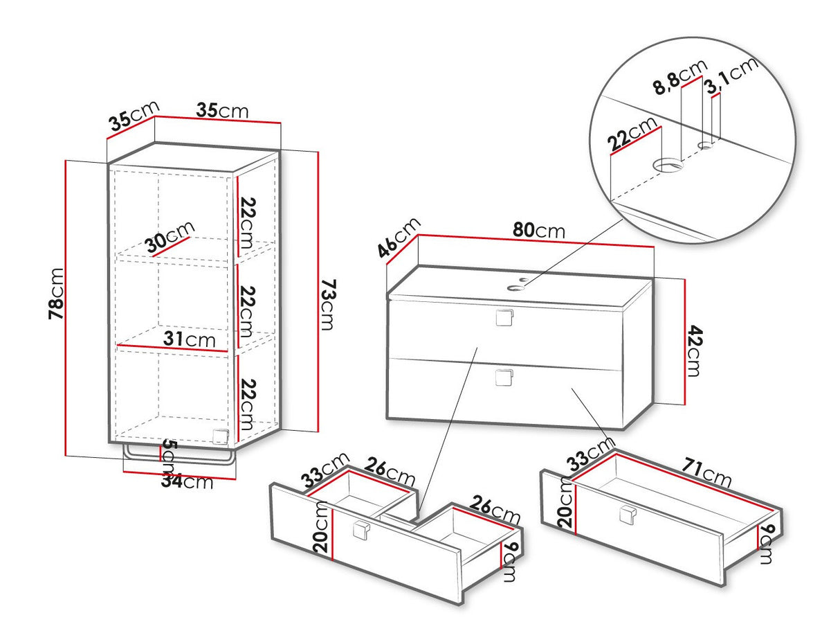 Fürdőszoba garnitúra Garianem IV, Szín: Fehér, Mosdókagyló: Nem
