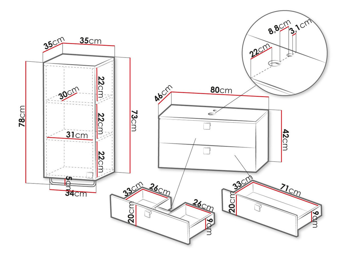 Fürdőszoba garnitúra Garianem IV, Szín: Fekete, Mosdókagyló: Igen