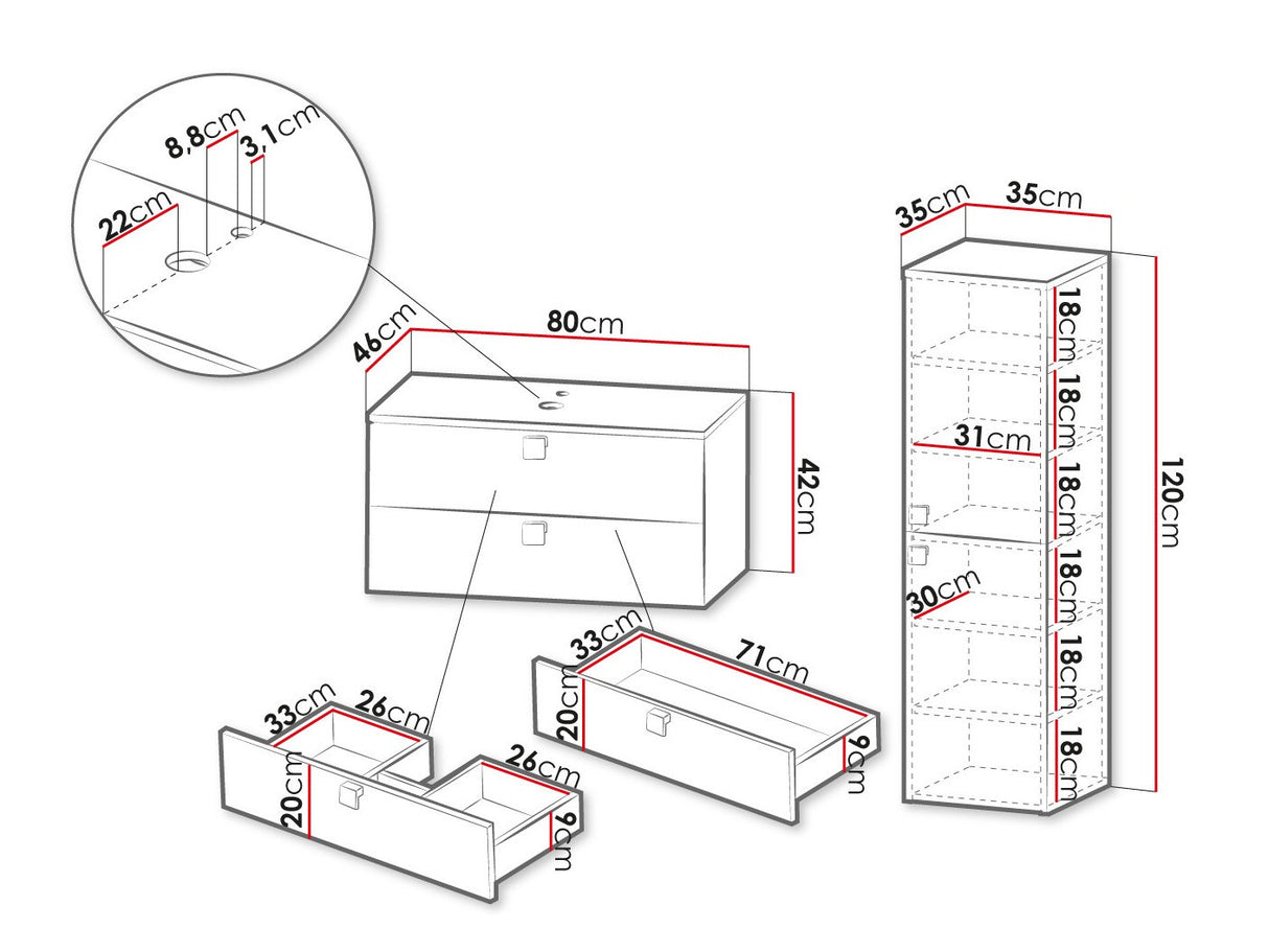 Fürdőszoba garnitúra Garianem III, Szín: Fehér, Mosdókagyló: Igen
