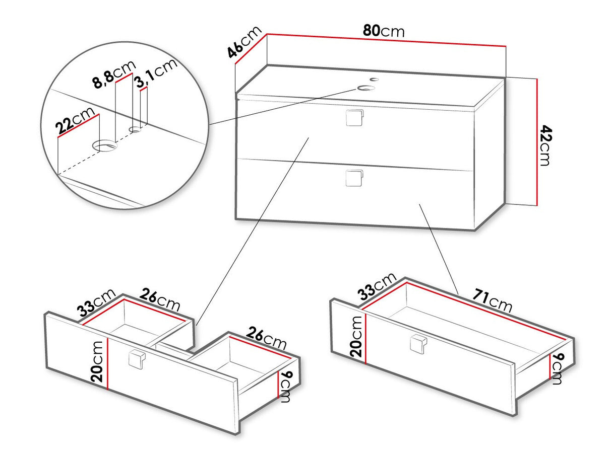 Fali szekrény mosdónak GARIANO 01, Szín: Fehér, Mosdókagyló: Nem