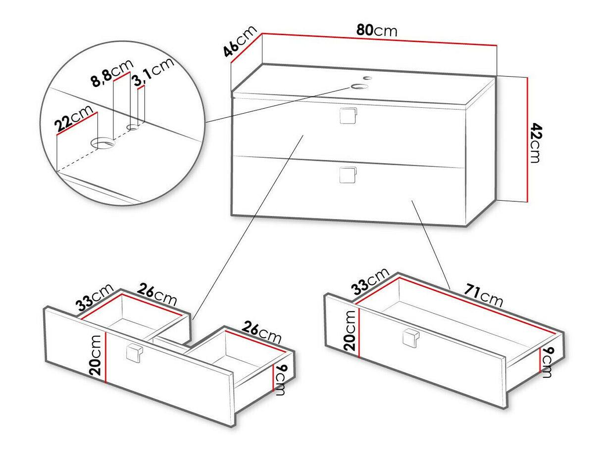 Fali szekrény mosdónak GARIANO 01, Szín: Fekete, Mosdókagyló: Igen