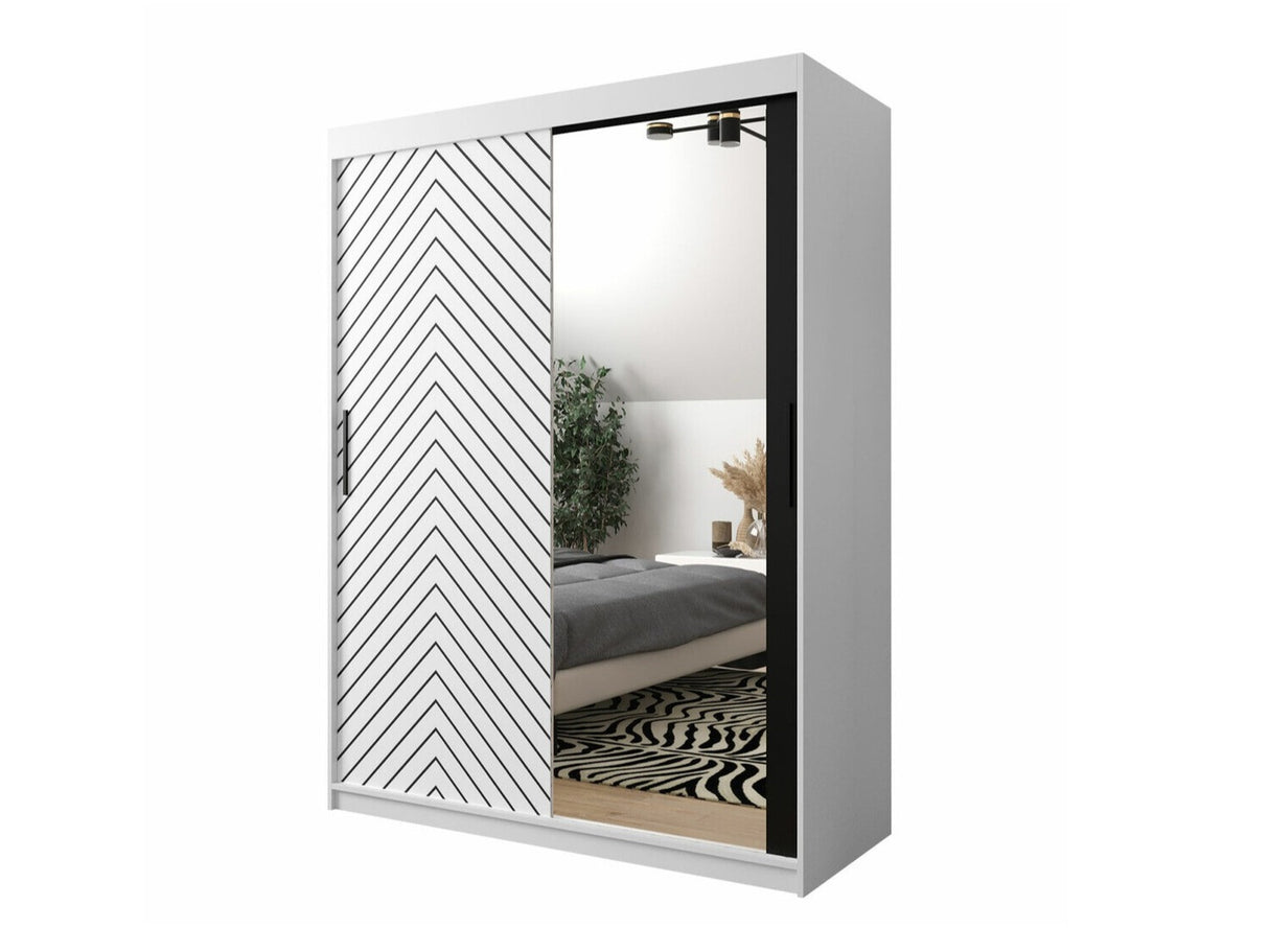 Gardróbszekrény 150 Jodełka 2 (Ratintu), Szín: Fehér + Fekete, Fiókok: Igen