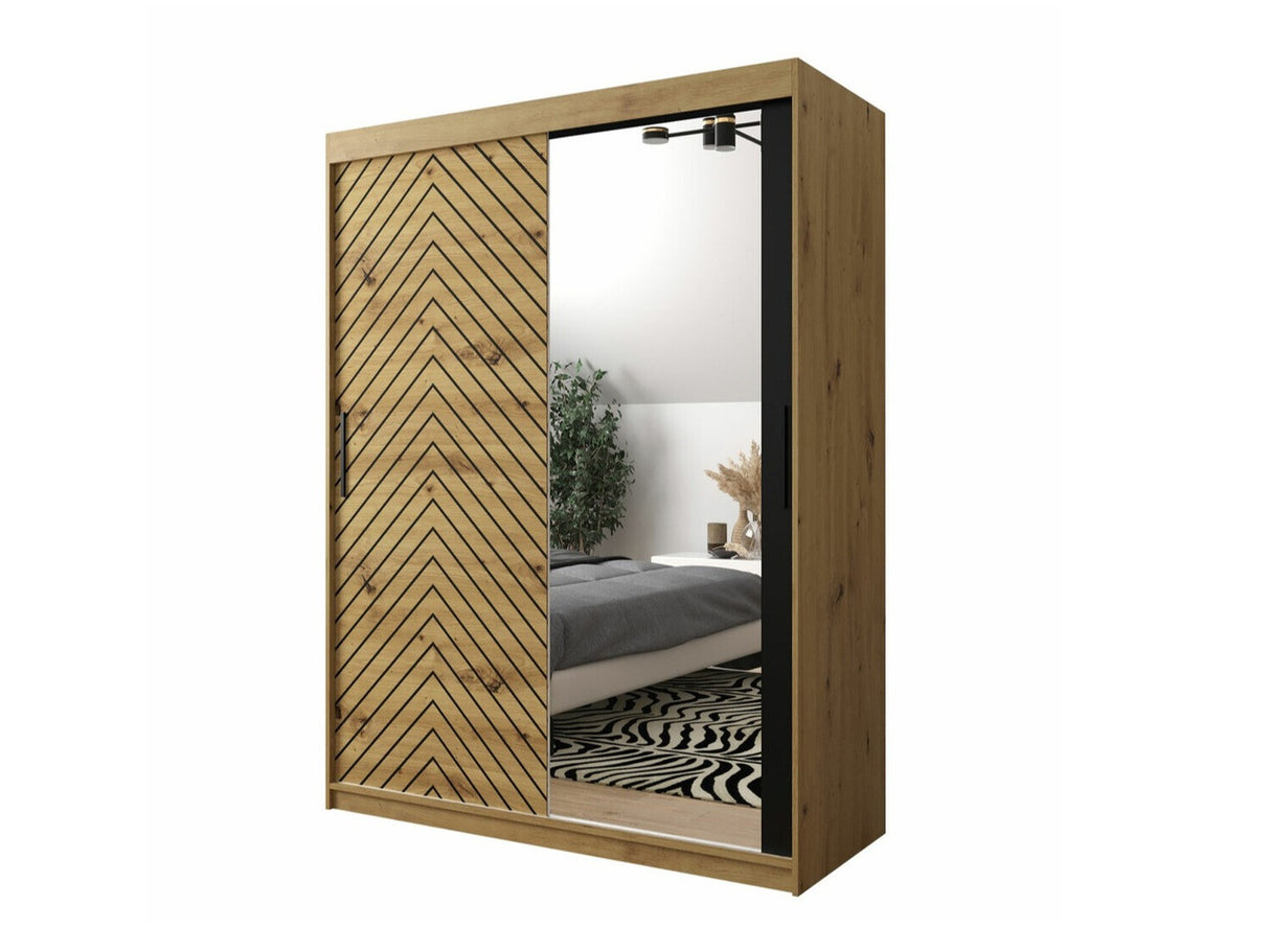 Gardróbszekrény 150 Jodełka 2 (Ratintu), Szín: Artisan tölgy + Fekete, Fiókok: Nem