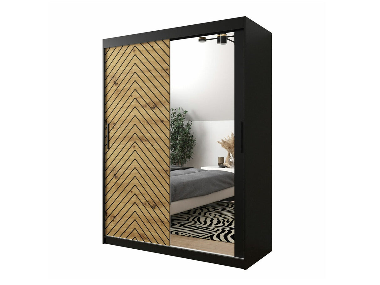 Gardróbszekrény 150 Jodełka 2 (Ratintu), Szín: Fekete + Artisan tölgy, Fiókok: Nem