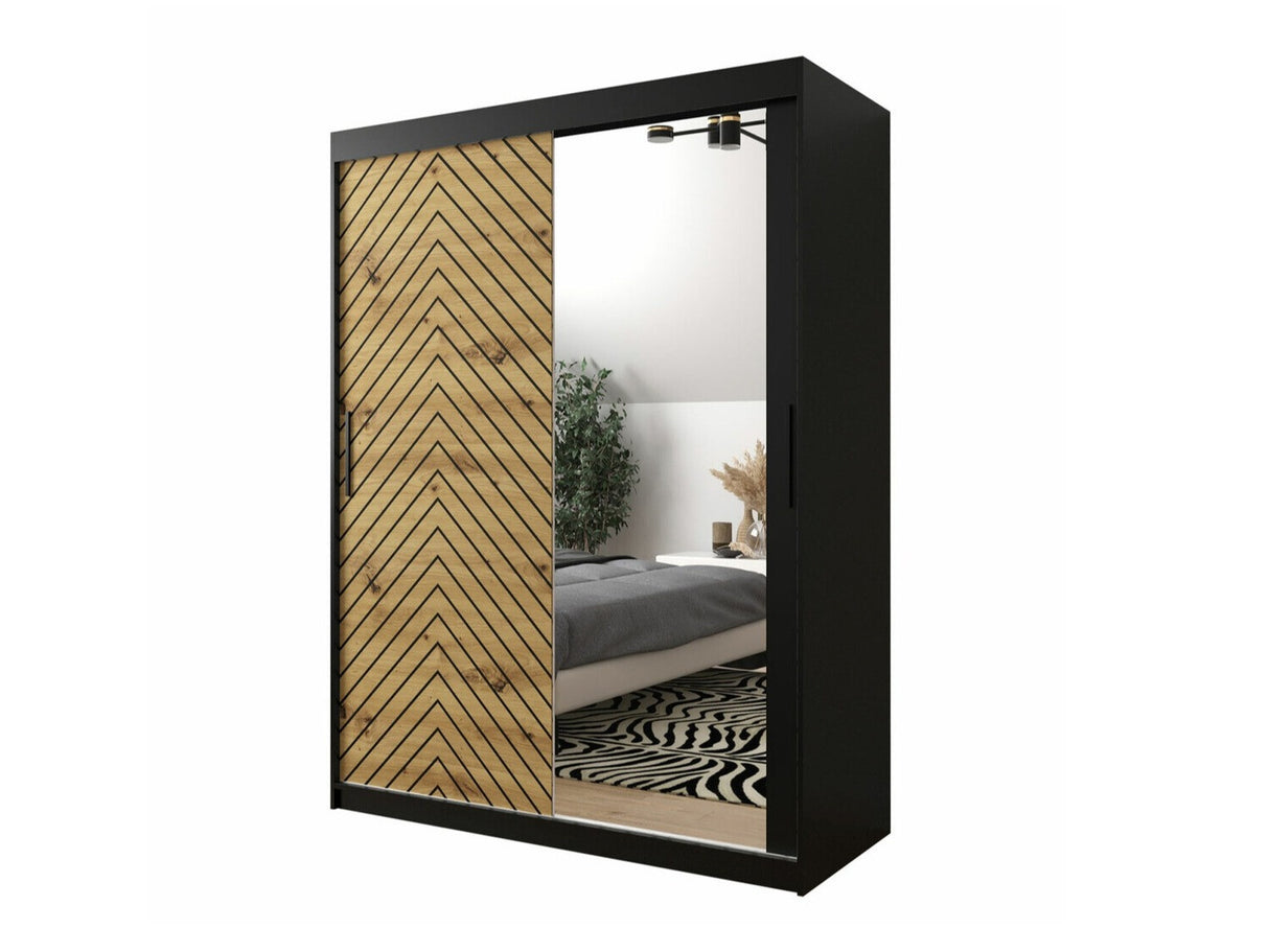 Gardróbszekrény 150 Jodełka 2 (Ratintu), Szín: Fekete + Artisan tölgy, Fiókok: Igen