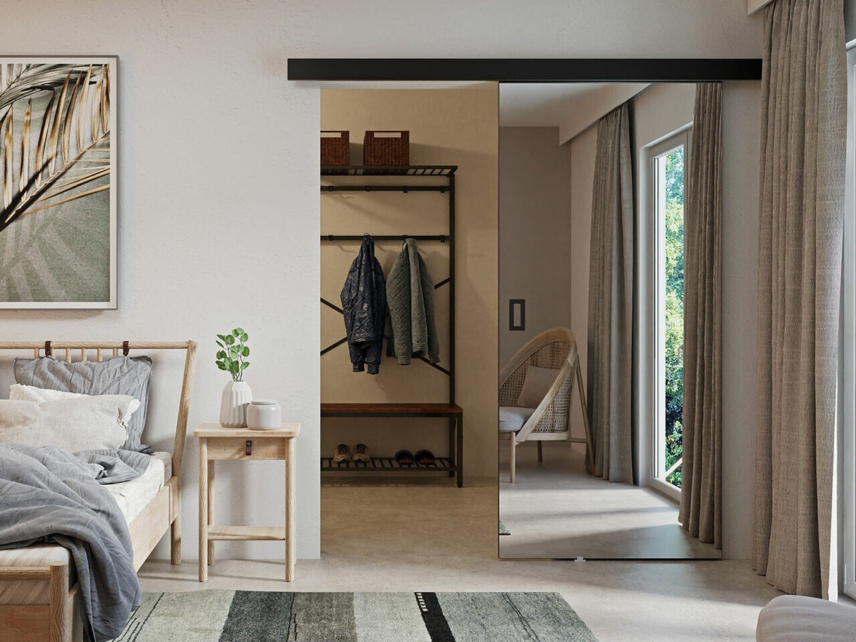 Tolóajtók Drzwi przesuwne MESTO 70 + samodomykacz Czarny + Lustro