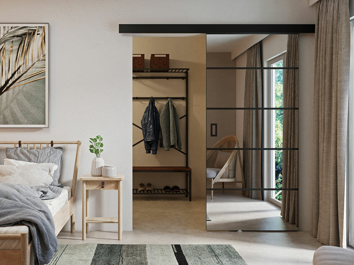 Tolóajtók Drzwi przesuwne MESTO PLUS 70 + samodomykacz Czarny + Lustro