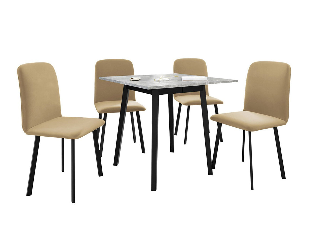 Étkezőgarnitúra Zestaw ARIEL S + 4 x LUKE, Fa színe: Szürke márvány + Fekete, Kárpit: Amor Velvet 4302