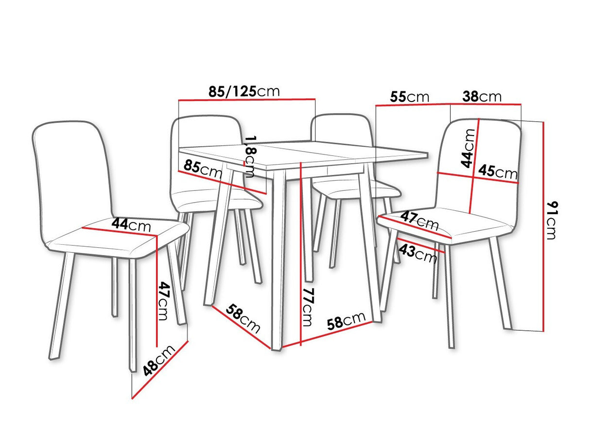 Étkezőgarnitúra Zestaw ARIEL S + 4 x LUKE, Fa színe: Szürke márvány + Fekete, Kárpit: Amor Velvet 4302