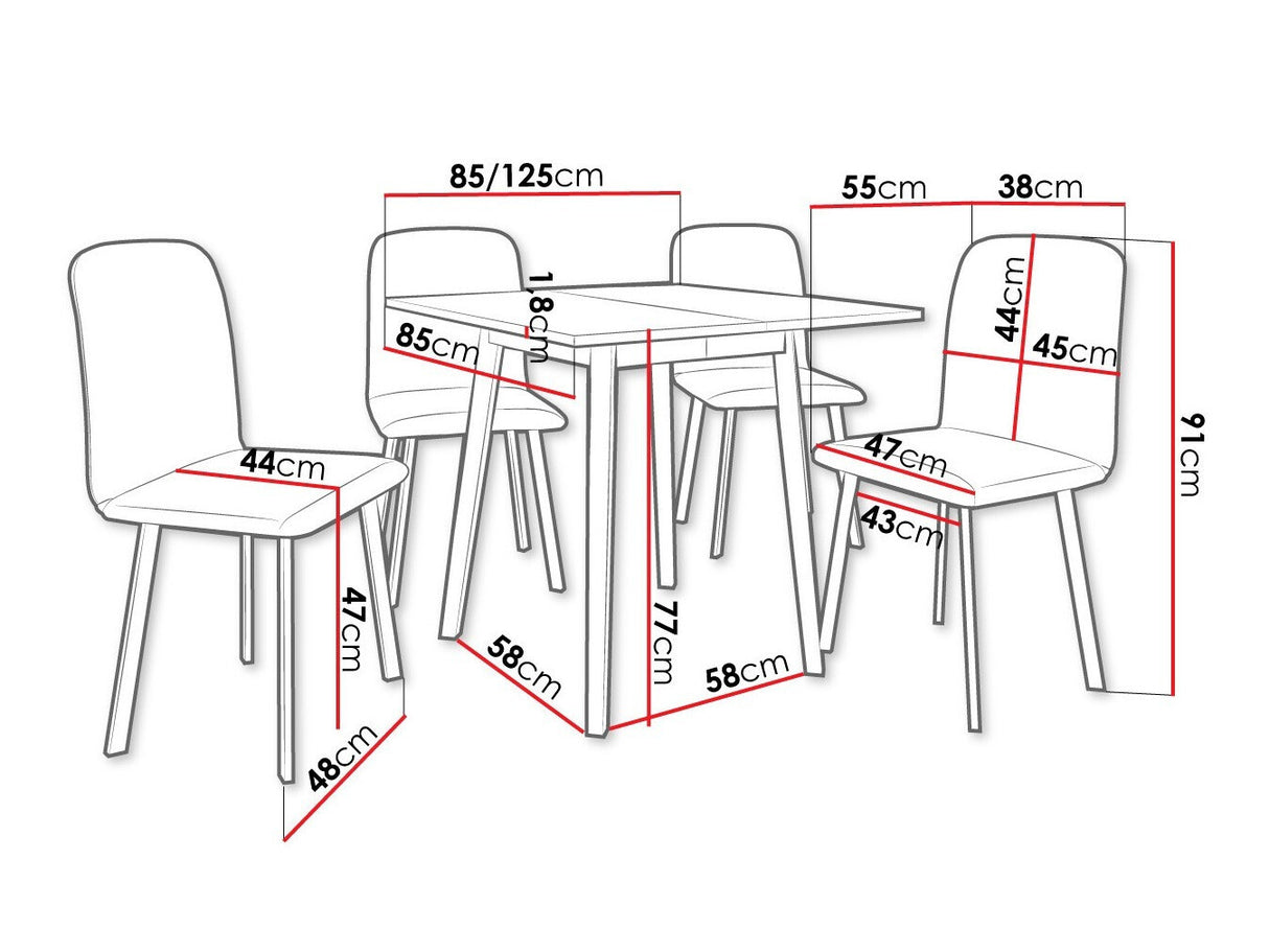 Étkezőgarnitúra Zestaw ARIEL S + 4 x LUKE, Fa színe: Szürke márvány + Fekete, Kárpit: Amor Velvet 4321