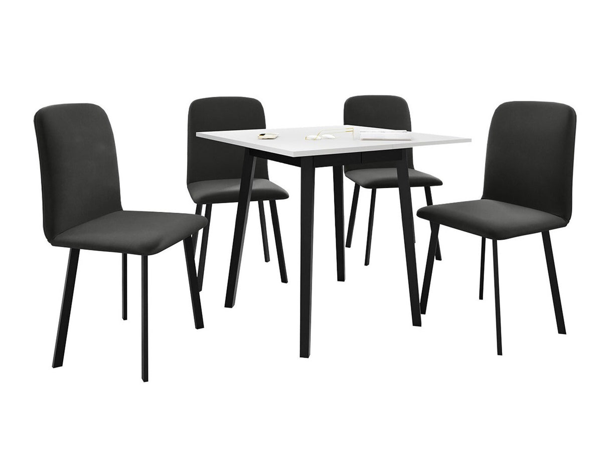 Étkezőgarnitúra Zestaw ARIEL S + 4 x LUKE, Fa színe: Fehér + Fekete, Kárpit: Amor Velvet 4321