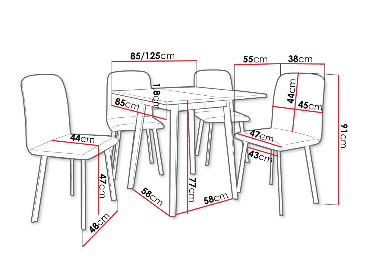 Étkezőgarnitúra Zestaw ARIEL S + 4 x LUKE, Fa színe: Fehér + Fekete, Kárpit: Amor Velvet 4321