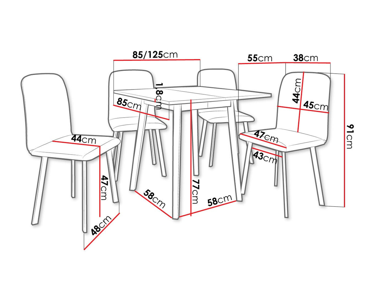 Étkezőgarnitúra Zestaw ARIEL S + 4 x LUKE, Fa színe: Szürke márvány + Fekete, Kárpit: Amor Velvet 4322