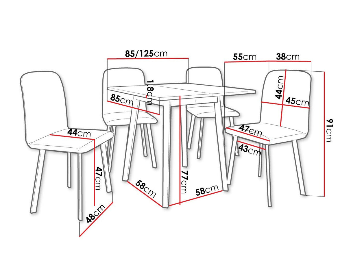 Étkezőgarnitúra Zestaw ARIEL S + 4 x LUKE, Fa színe: Kézműves aranytölgy + Fekete, Kárpit: Amor Velvet 4322