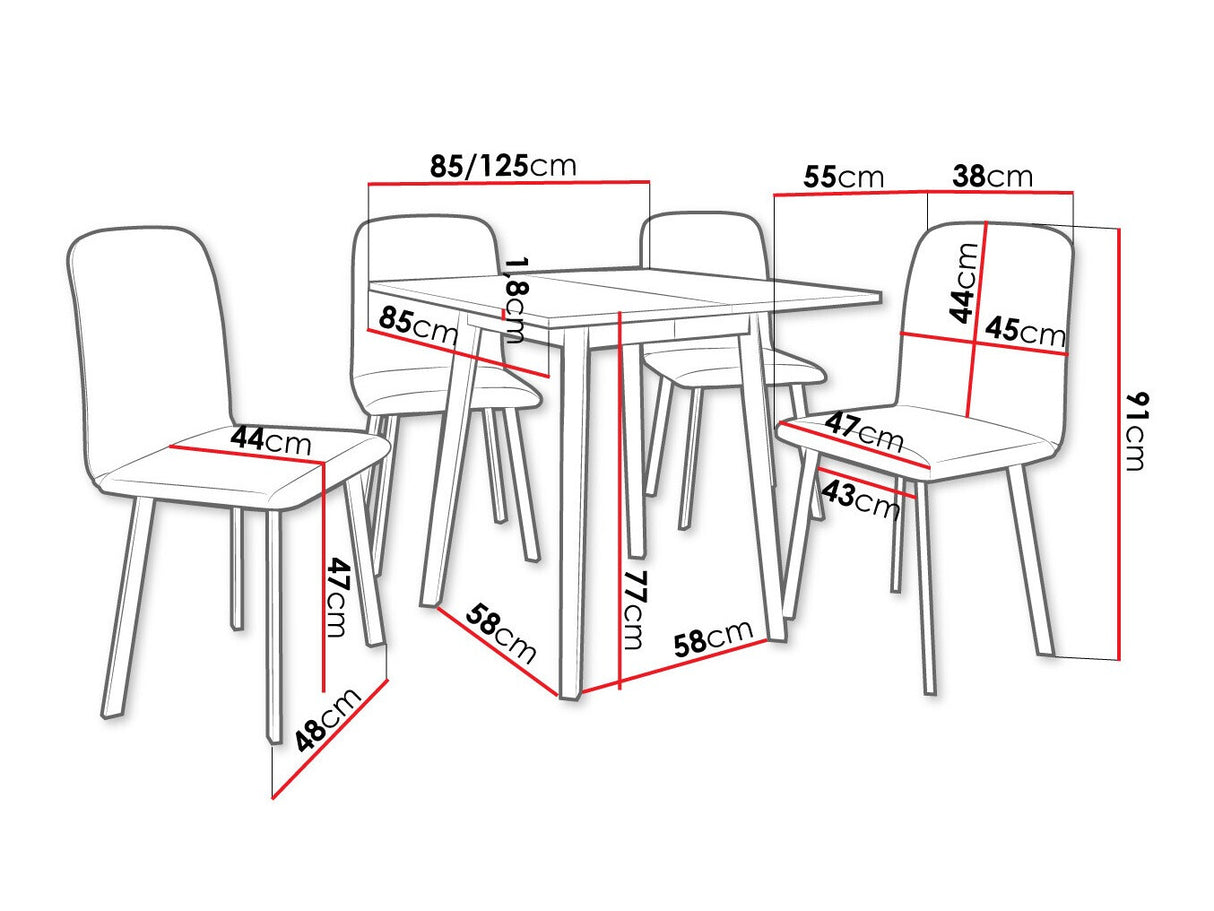 Étkezőgarnitúra Zestaw ARIEL S + 4 x LUKE, Fa színe: Kézműves aranytölgy + Fekete, Kárpit: Amor Velvet 4318