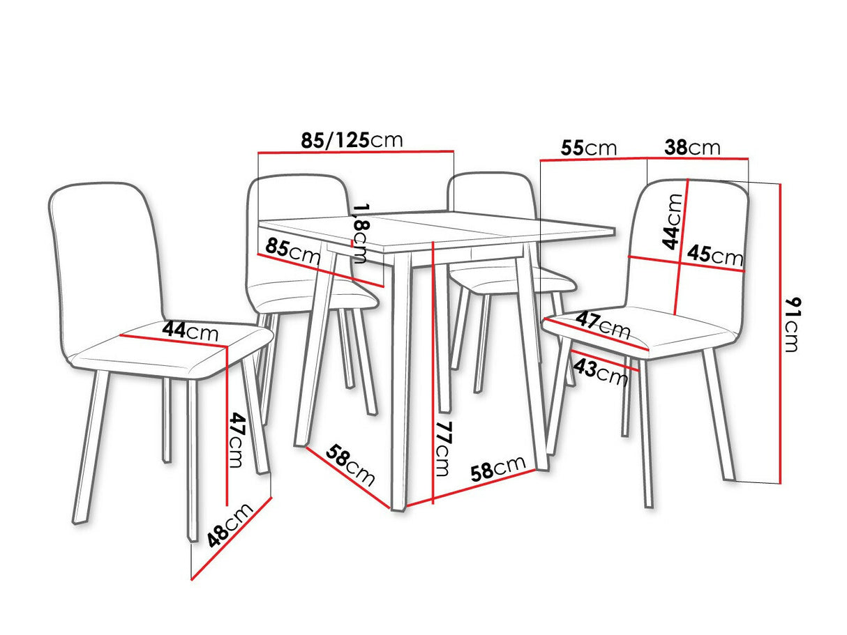 Étkezőgarnitúra Zestaw ARIEL S + 4 x LUKE, Fa színe: Kézműves aranytölgy + Fekete, Kárpit: Amor Velvet 4321