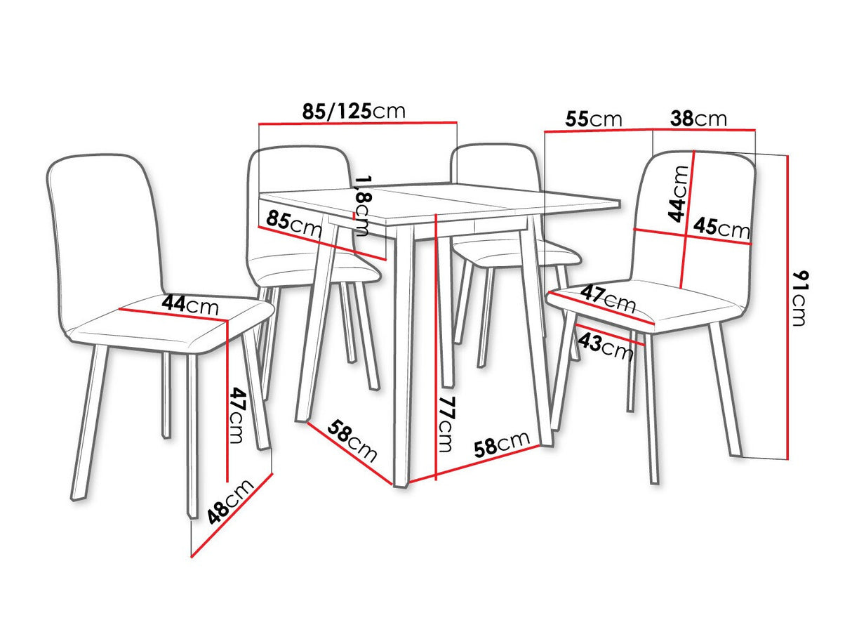 Étkezőgarnitúra Zestaw ARIEL S + 4 x LUKE, Fa színe: Fehér + Fekete, Kárpit: Amor Velvet 4302