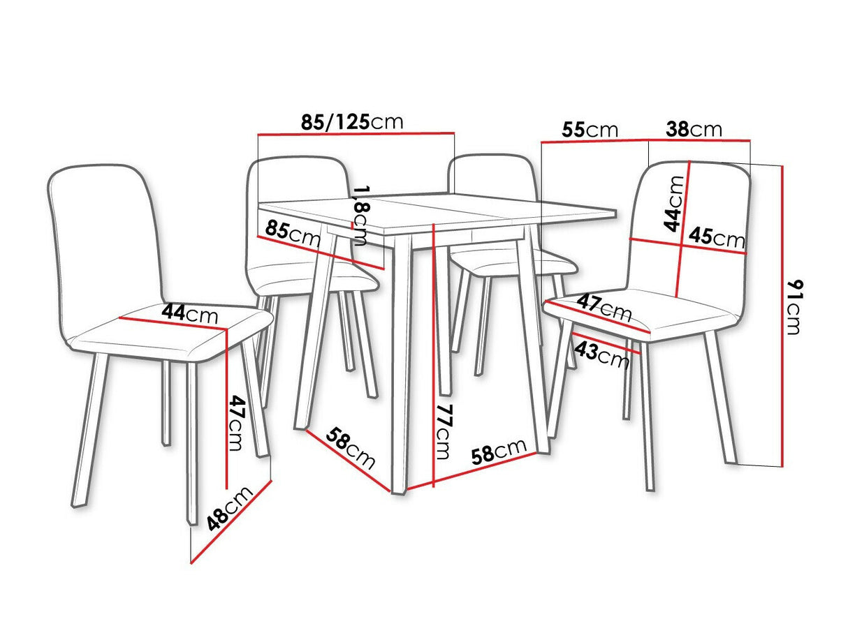 Étkezőgarnitúra Zestaw ARIEL S + 4 x LUKE, Fa színe: Fehér + Fekete, Kárpit: Amor Velvet 4318