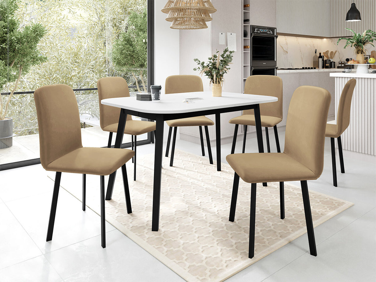 Étkezőgarnitúra Zestaw DEIMOS S + 6 x LUKE, Fa színe: Fehér + Fekete, Kárpit: Amor Velvet 4302