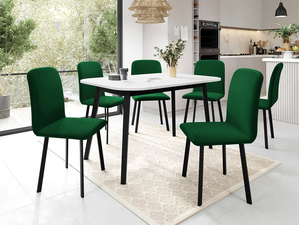 Étkezőgarnitúra Zestaw DEIMOS S + 6 x LUKE, Fa színe: Fehér + Fekete, Kárpit: Amor Velvet 4311