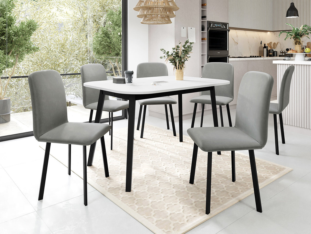 Étkezőgarnitúra Zestaw DEIMOS S + 6 x LUKE, Fa színe: Fehér + Fekete, Kárpit: Amor Velvet 4318