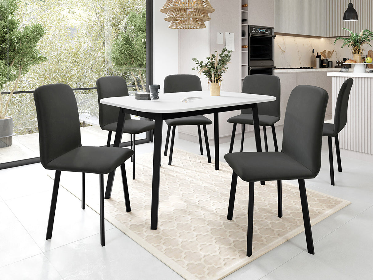 Étkezőgarnitúra Zestaw DEIMOS S + 6 x LUKE, Fa színe: Fehér + Fekete, Kárpit: Amor Velvet 4321