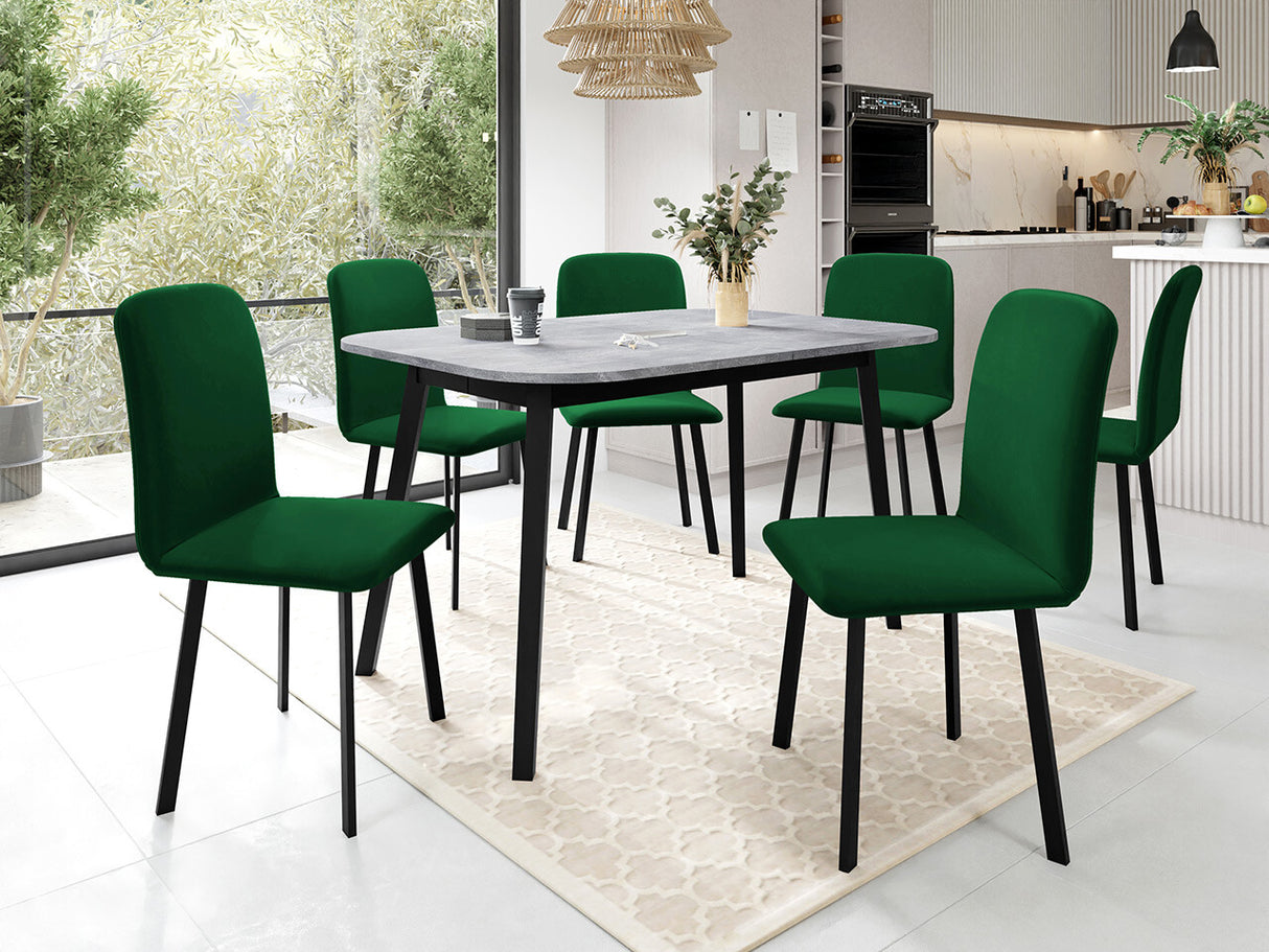 Étkezőgarnitúra Zestaw DEIMOS S + 6 x LUKE, Fa színe: Szürke márvány + Fekete, Kárpit: Amor Velvet 4311