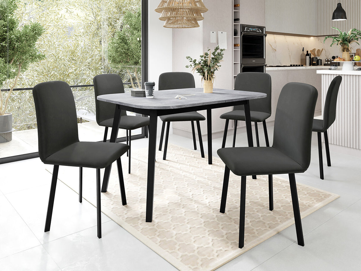 Étkezőgarnitúra Zestaw DEIMOS S + 6 x LUKE, Fa színe: Szürke márvány + Fekete, Kárpit: Amor Velvet 4321