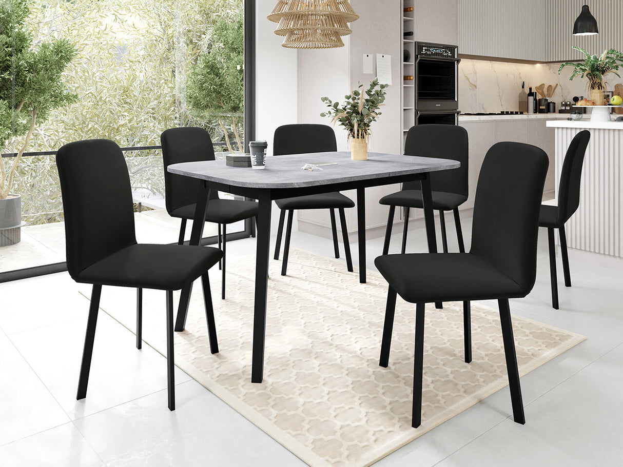 Étkezőgarnitúra Zestaw DEIMOS S + 6 x LUKE, Fa színe: Szürke márvány + Fekete, Kárpit: Amor Velvet 4322