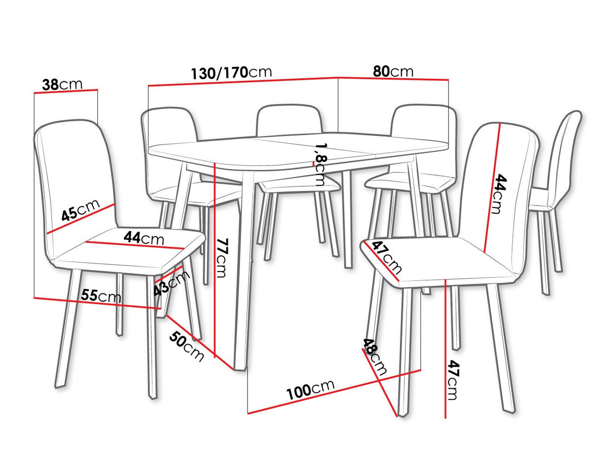 Étkezőgarnitúra Zestaw DEIMOS S + 6 x LUKE, Fa színe: Fehér + Fekete, Kárpit: Amor Velvet 4302