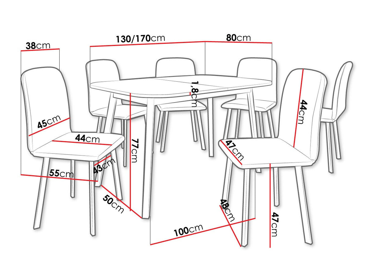 Étkezőgarnitúra Zestaw DEIMOS S + 6 x LUKE, Fa színe: Fehér + Fekete, Kárpit: Amor Velvet 4318