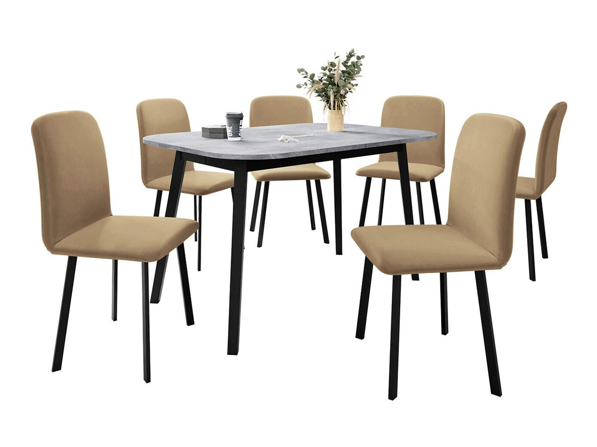 Étkezőgarnitúra Zestaw DEIMOS S + 6 x LUKE, Fa színe: Szürke márvány + Fekete, Kárpit: Amor Velvet 4302