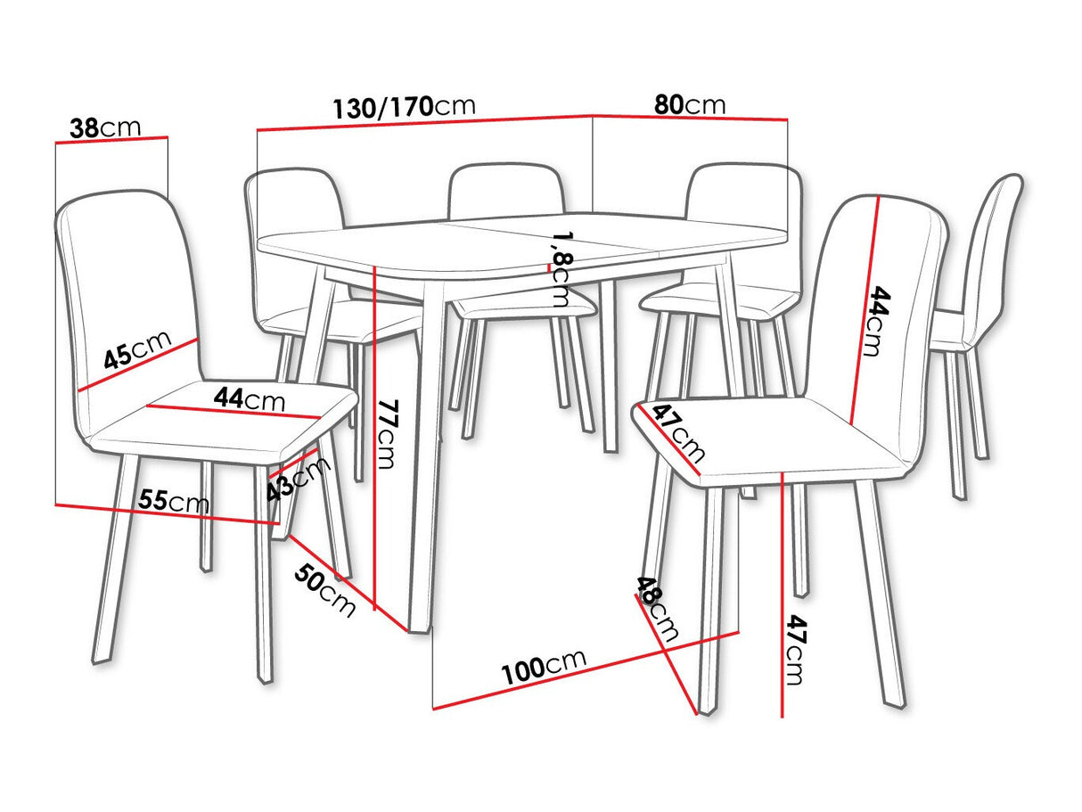Étkezőgarnitúra Zestaw DEIMOS S + 6 x LUKE, Fa színe: Szürke márvány + Fekete, Kárpit: Amor Velvet 4311