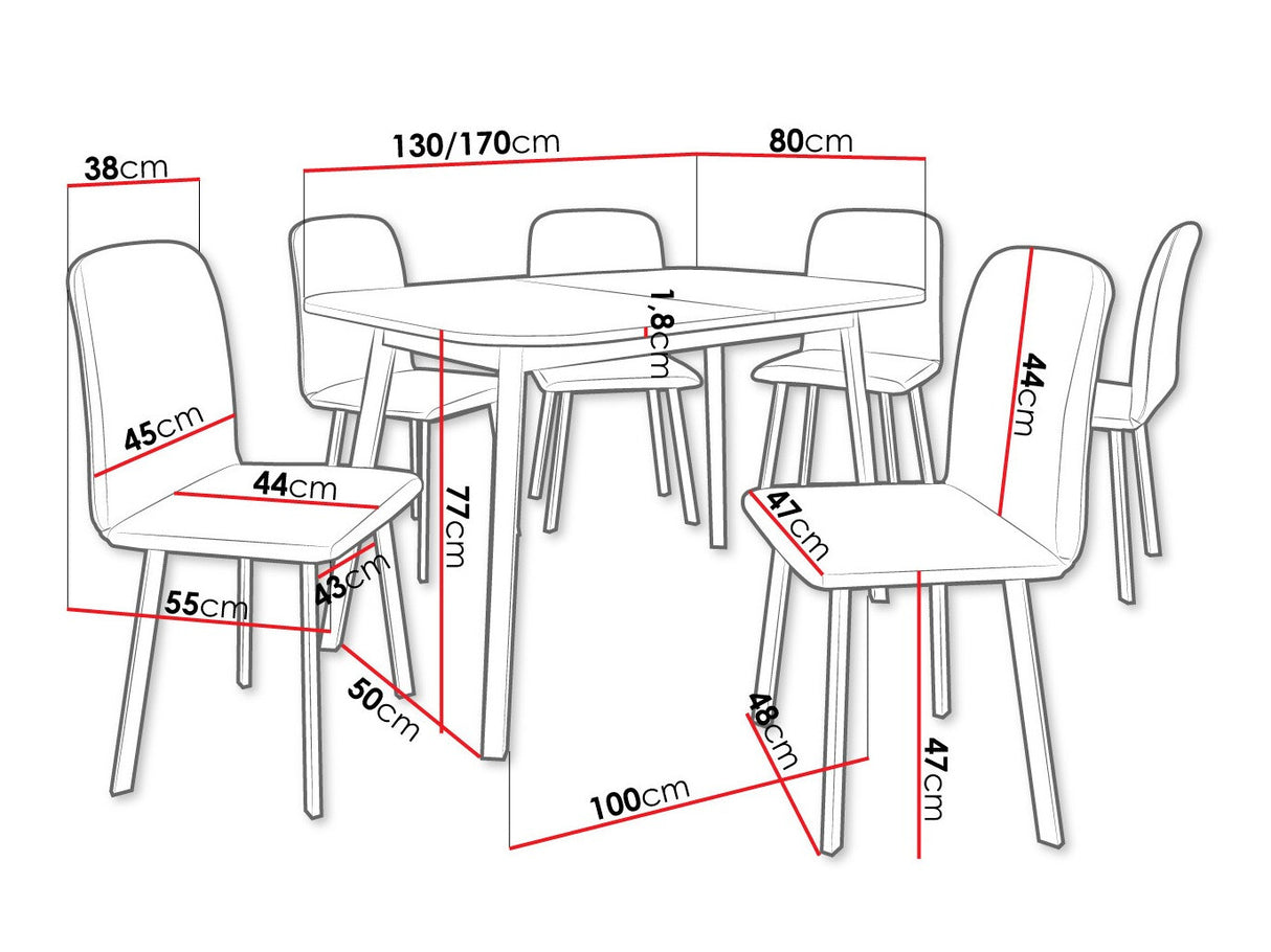 Étkezőgarnitúra Zestaw DEIMOS S + 6 x LUKE, Fa színe: Szürke márvány + Fekete, Kárpit: Amor Velvet 4321