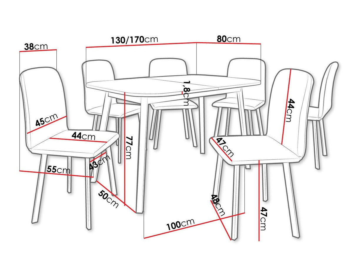 Étkezőgarnitúra Zestaw DEIMOS S + 6 x LUKE, Fa színe: Szürke márvány + Fekete, Kárpit: Amor Velvet 4318