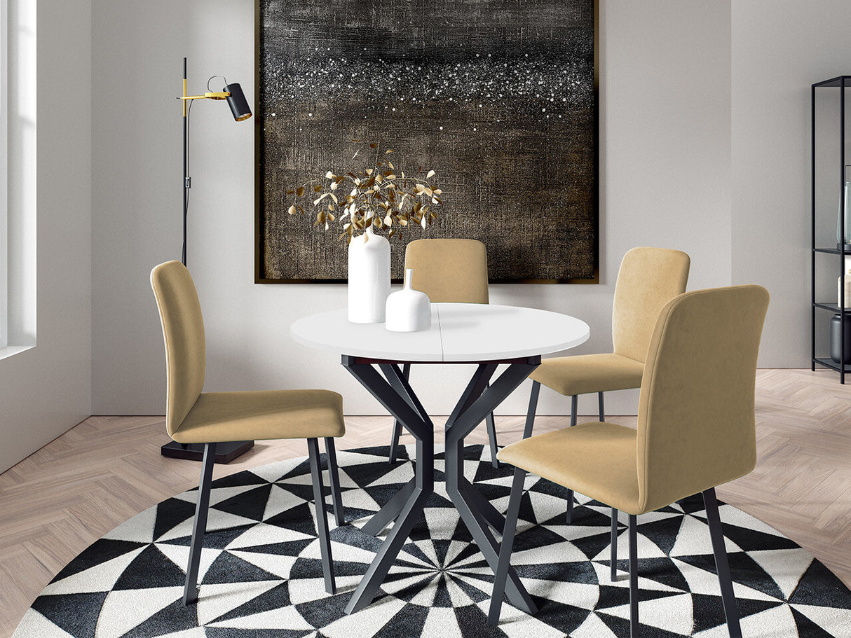 Étkezőgarnitúra Zestaw DIONE M + 4 x LUKE, Fa színe: Fehér + Fekete, Kárpit: Amor Velvet 4302