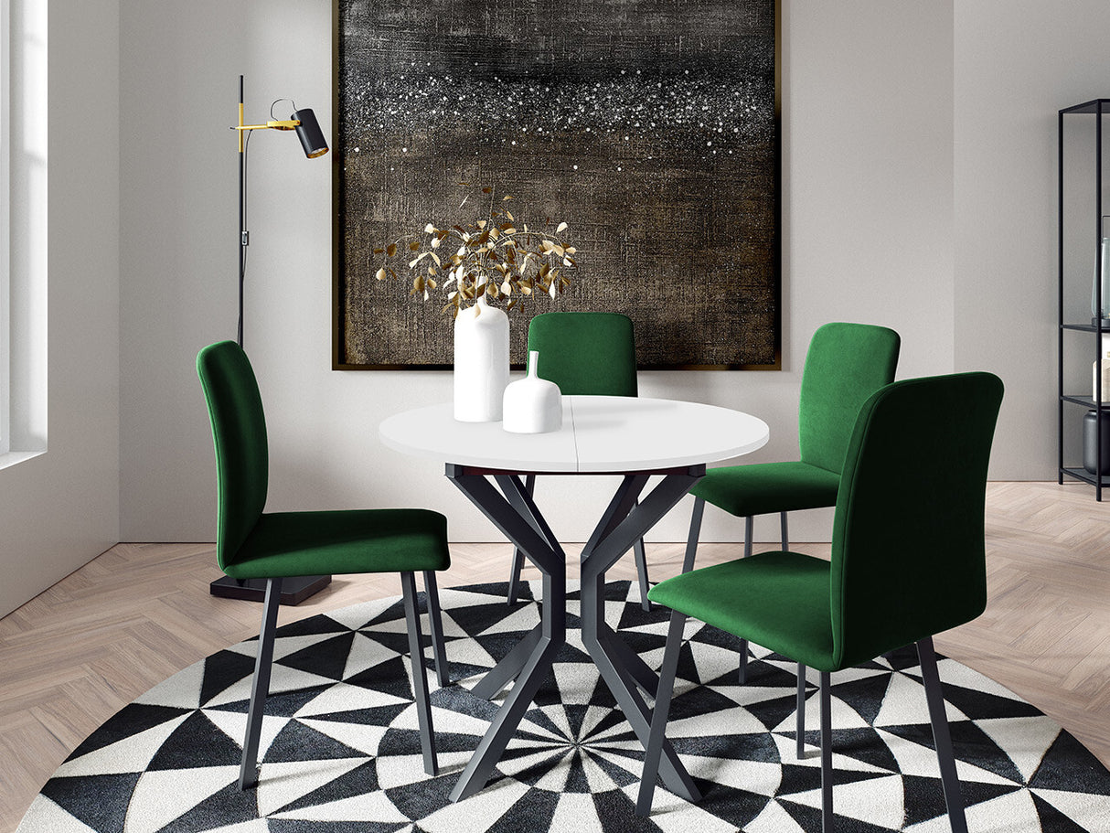 Étkezőgarnitúra Zestaw DIONE M + 4 x LUKE, Fa színe: Fehér + Fekete, Kárpit: Amor Velvet 4311