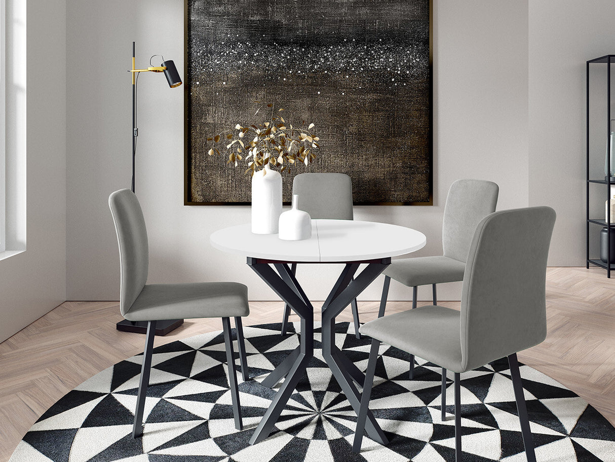 Étkezőgarnitúra Zestaw DIONE M + 4 x LUKE, Fa színe: Fehér + Fekete, Kárpit: Amor Velvet 4318