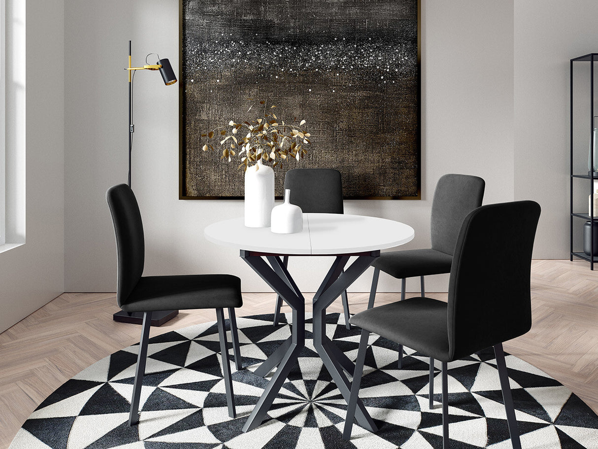 Étkezőgarnitúra Zestaw DIONE M + 4 x LUKE, Fa színe: Fehér + Fekete, Kárpit: Amor Velvet 4321