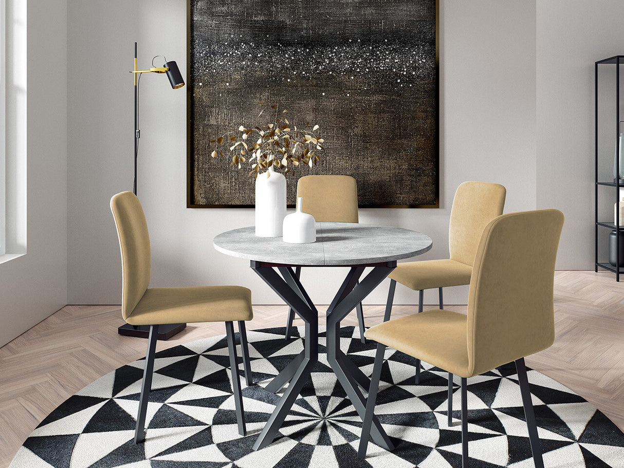 Étkezőgarnitúra Zestaw DIONE M + 4 x LUKE, Fa színe: Szürke márvány + Fekete, Kárpit: Amor Velvet 4302