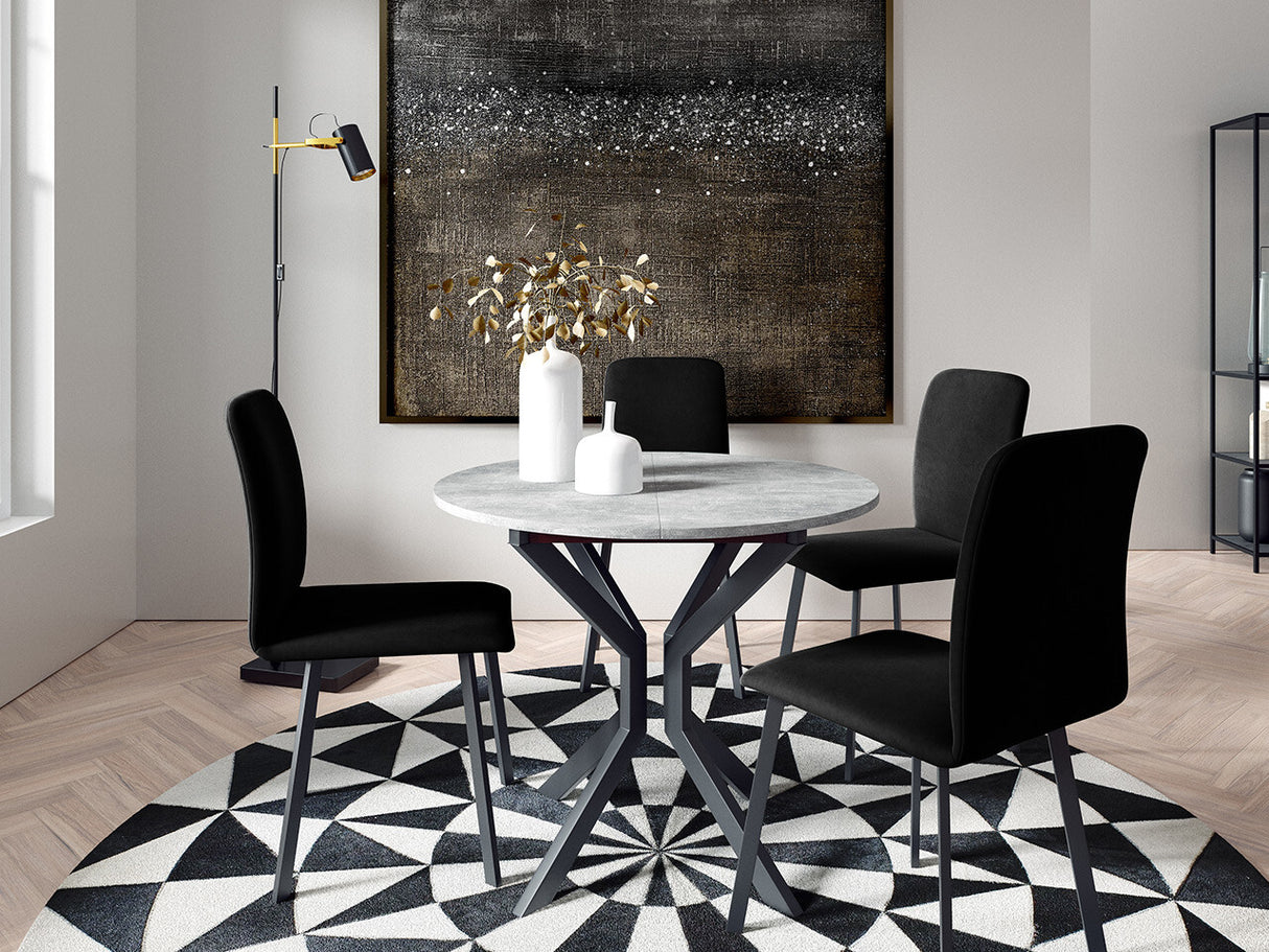 Étkezőgarnitúra Zestaw DIONE M + 4 x LUKE, Fa színe: Szürke márvány + Fekete, Kárpit: Amor Velvet 4322
