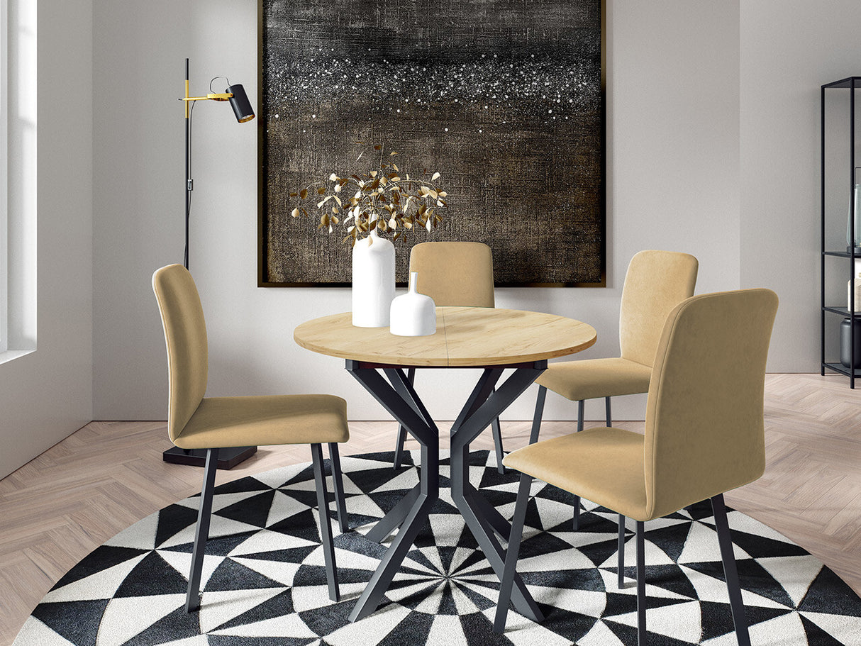 Étkezőgarnitúra Zestaw DIONE M + 4 x LUKE, Fa színe: Kézműves aranytölgy + Fekete, Kárpit: Amor Velvet 4302